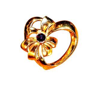 Vintage Red Rhinestone Heart & Bow Brooch